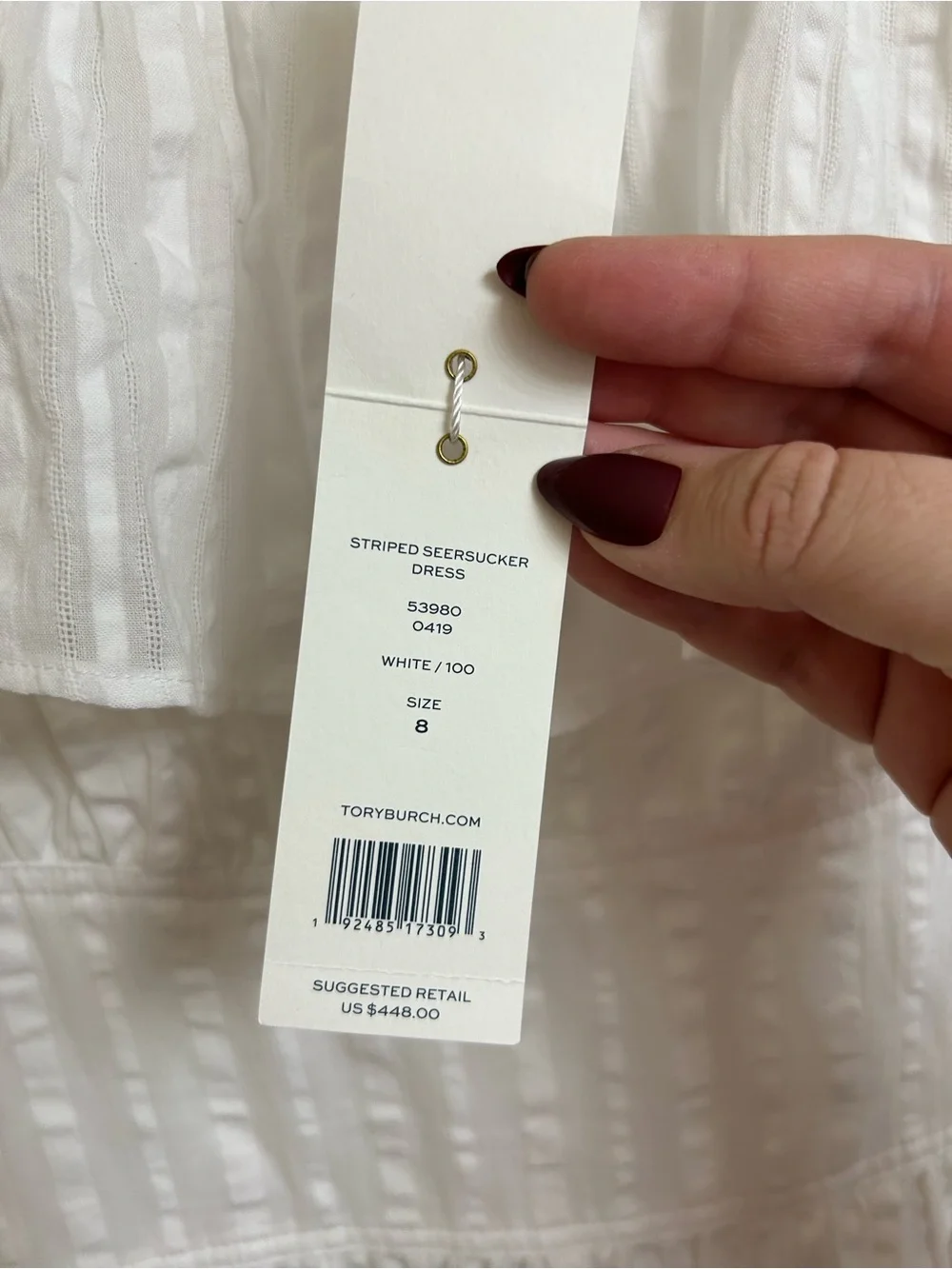 NWT Tory Burch Striped White Seersucker Dress Size 8 Retail $448